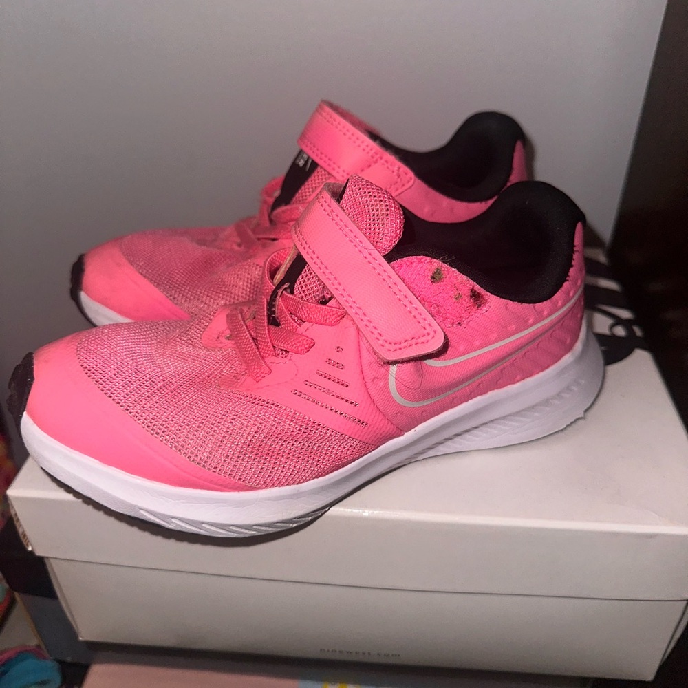 Nike Pink Sneakers with Velcro Closure and Thick White Sole